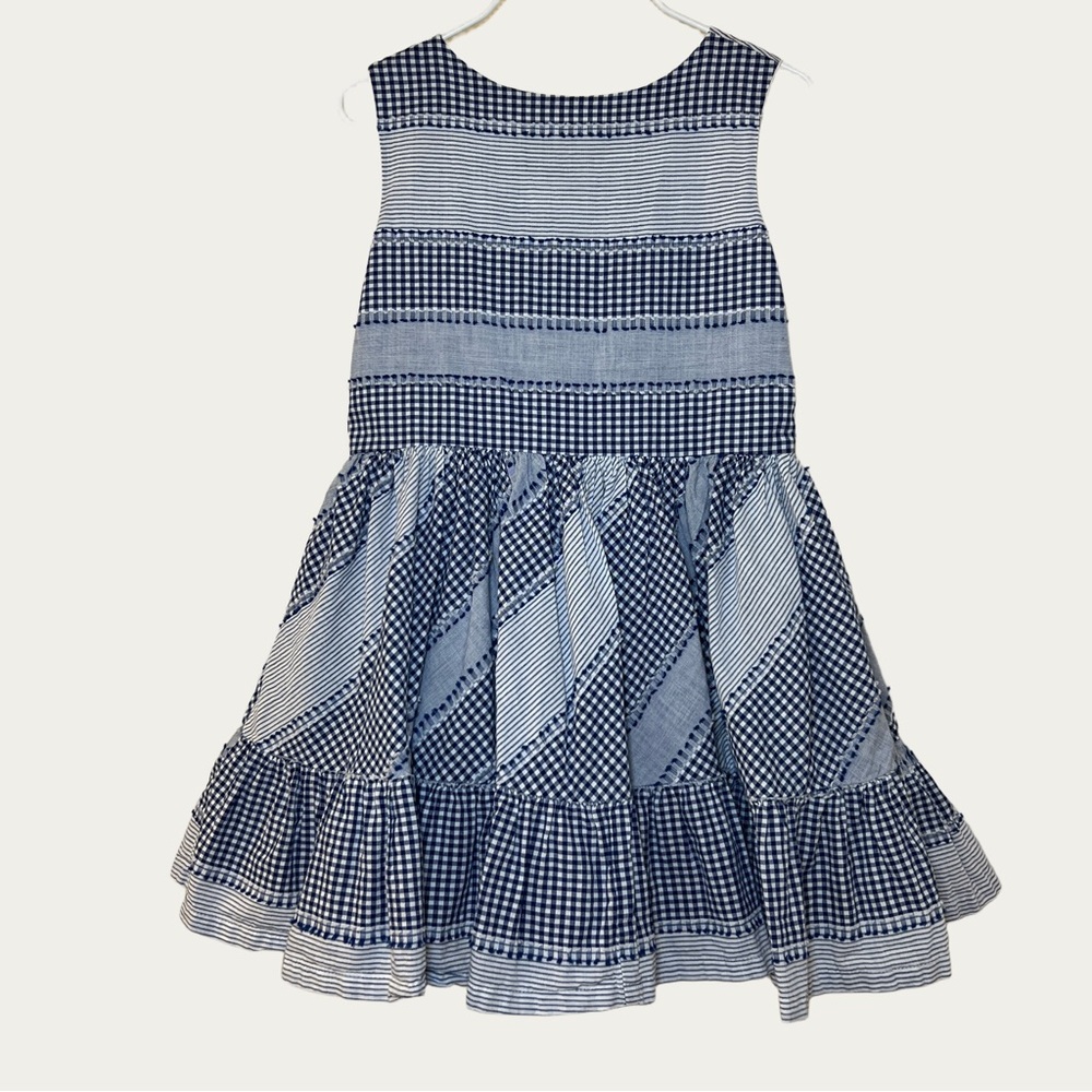 Genuine Kids By Oshkosh Navy And White Checkered Girls 5T PuffyDress Pearl Snaps - Picture 2 of 16